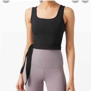 LULULEMON get centered crop tank tie black stretchy multi size 4 athletic ballet